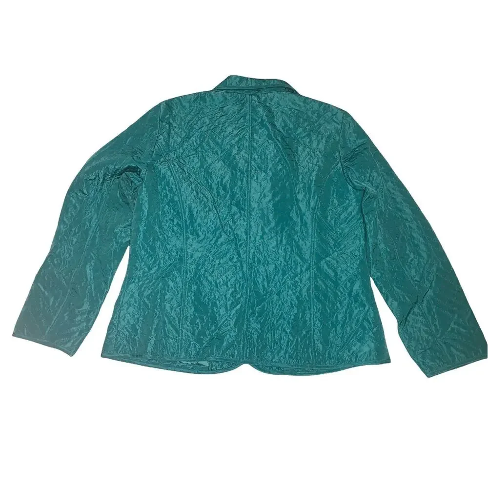 XL Requirements Green Quilted Lined Jacket Blazer Brass Snaps Faux Pockets EUC